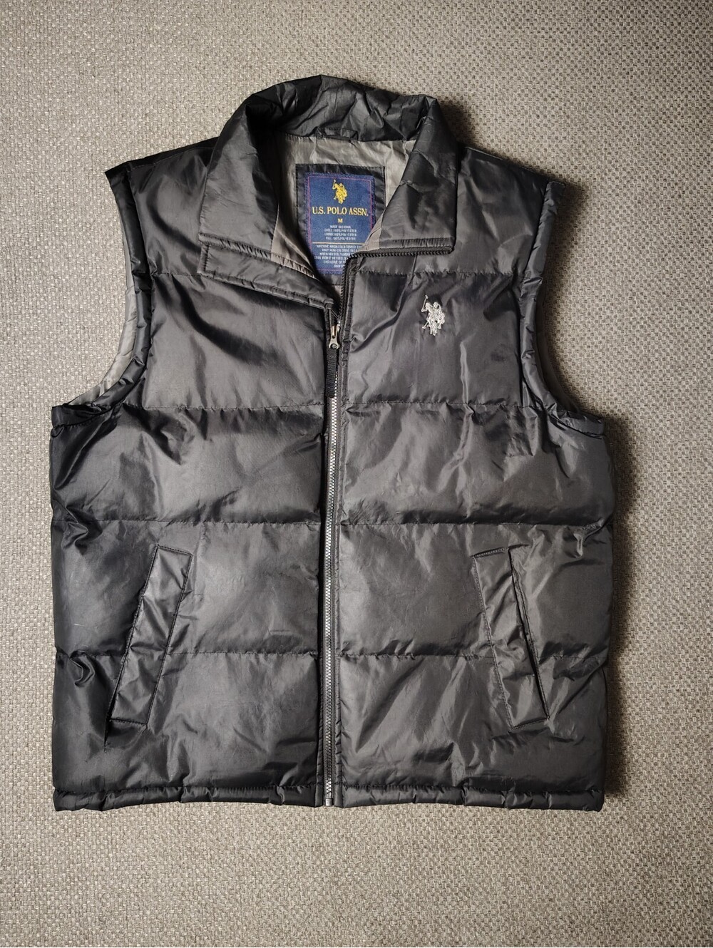 US Polo Assn Mens M Black Puffer Vest Solid Signature Full Zip Quilted Jacket